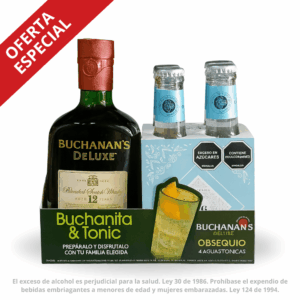 Whisky Buchanan's Deluxe 12Años 750ML + 4 Agua Tonicas de Regalo