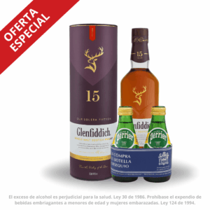 Whisky Glenfiddich 15 Años 750ML + 2 Perrier de Regalo