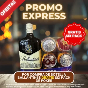 Whisky Ballantines x 700ML LLEVA GRATIS Six Pack de Cerveza Poker
